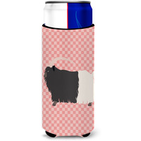 "Caroline's Treasures Welsh Black-Necked Goat Pink Check Decorative Can Hugger, Slim, Multicolor"