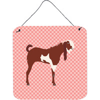 "Caroline's Treasures Pink Jamnapari Goat Check Metal Print, 6"" H x 6"" W"