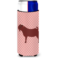 "Caroline's Treasures Kalahari Red Goat Pink Check Decorative Can Hugger, Slim, Multicolor"