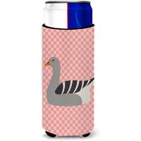 "Caroline's Treasures Pilgrim Goose Pink Check Decorative Can Hugger, Slim, Multicolor"