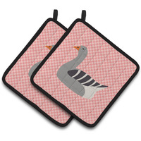 "Caroline's Treasures Pilgrim Goose Pink Check Decorated Pot Holder, 7.5"" x 7.5"""