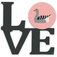 "Caroline's Treasures Pilgrim Goose Pink Check Metal Artwork Love wall-decor, Multicolor"