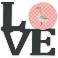 "Caroline's Treasures Steinbacher Goose Pink Check Metal Artwork Love wall-decor, Multicolor"