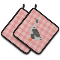 "Caroline's Treasures West of England Goose Pink Check Decorated Pot Holder, 7.5"" x 7.5"""