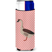 "Caroline's Treasures Chinese Goose Pink Check Decorative Can Hugger, Slim, Multicolor"