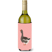 "Caroline's Treasures Toulouse Goose Pink Check Decorative Bottle Hugger, 750 ml, Multicolor"