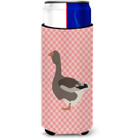 "Caroline's Treasures Toulouse Goose Pink Check Decorative Can Hugger, Slim, Multicolor"