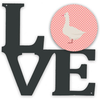 "Caroline's Treasures Roman Goose Pink Check Metal Artwork Love wall-decor, Multicolor"