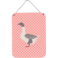 "Caroline's Treasures Buff Grey Back Goose Pink Check Metal Print, 16hx12w, Multicolor"