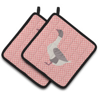 "Caroline's Treasures Buff Grey Back Goose Pink Check Decorated Pot Holder, 7.5"" x 7.5"""