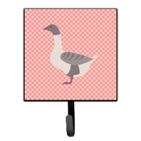 "Caroline's Treasures Buff Grey Back Goose Pink Check Wall Hook, Small, Multicolor"
