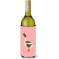 "Caroline's Treasures Pomeranian Rogener Goose Pink Check Decorative Bottle Hugger, 750 ml, Multicolor"