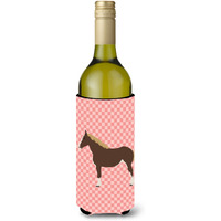 "Caroline's Treasures Percheron Horse Pink Check Decorative Bottle Hugger, 750 ml, Multicolor"