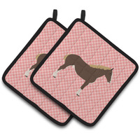 "Caroline's Treasures Percheron Horse Pink Check Decorated Pot Holder, 7.5"" x 7.5"""