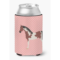 "Caroline's Treasures Pinto Horse Pink Check Decorative Can Hugger, Multicolor"