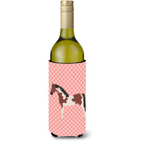 "Caroline's Treasures Pinto Horse Pink Check Decorative Bottle Hugger, 750 ml, Multicolor"