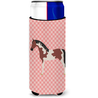 "Caroline's Treasures Pinto Horse Pink Check Decorative Can Hugger, Slim, Multicolor"