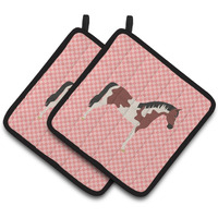 "Caroline's Treasures Pinto Horse Pink Check Decorated Pot Holder, 7.5"" x 7.5"""