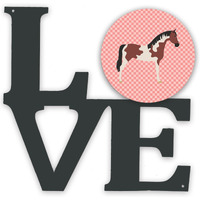 "Caroline's Treasures Pinto Horse Pink Check Metal Artwork Love wall-decor, Multicolor"