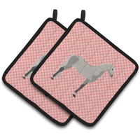 "Caroline's Treasures Orlov Trotter Horse Pink Check Decorated Pot Holder, 7.5"" x 7.5"""