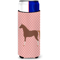 "Caroline's Treasures Hannoverian Horse Pink Check Decorative Can Hugger, Slim, Multicolor"