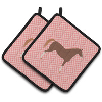 "Caroline's Treasures Hannoverian Horse Pink Check Decorated Pot Holder, 7.5"" x 7.5"""