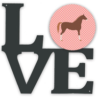 "Caroline's Treasures Hannoverian Horse Pink Check Metal Artwork Love wall-decor, Multicolor"