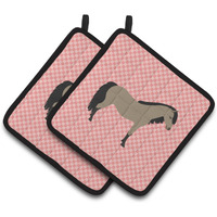 "Caroline's Treasures Welsh Pony Horse Pink Check Decorated Pot Holder, 7.5"" x 7.5"""
