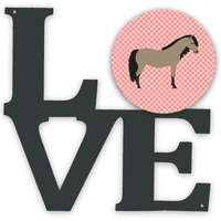 "Caroline's Treasures Welsh Pony Horse Pink Check Metal Artwork Love wall-decor, Multicolor"