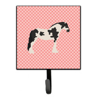 "Caroline's Treasures Cyldesdale Horse Pink Check Wall Hook, Small, Multicolor"