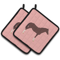 "Caroline's Treasures English Thoroughbred Horse Pink Check Decorated Pot Holder, 7.5"" x 7.5"""