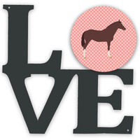 "Caroline's Treasures English Thoroughbred Horse Pink Check Metal Artwork Love wall-decor, Multicolor"