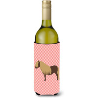 "Caroline's Treasures Shetland Pony Horse Pink Check Decorative Bottle Hugger, 750 ml, Multicolor"