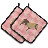 "Caroline's Treasures Shetland Pony Horse Pink Check Decorated Pot Holder, 7.5"" x 7.5"""