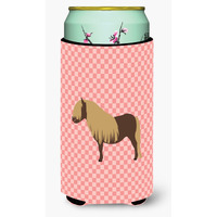 "Caroline's Treasures Shetland Pony Horse Pink Check Decorative Can Hugger, Tall Boy, Multicolor"