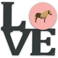 "Caroline's Treasures Shetland Pony Horse Pink Check Metal Artwork Love wall-decor, Multicolor"