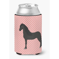 "Caroline's Treasures Friesian Horse Pink Check Decorative Can Hugger, Multicolor"