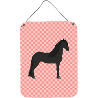 "Caroline's Treasures Friesian Horse Pink Check Metal Print, 16hx12w, Multicolor"
