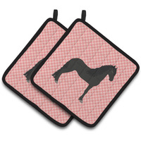 "Caroline's Treasures Friesian Horse Pink Check Decorated Pot Holder, 7.5"" x 7.5"""