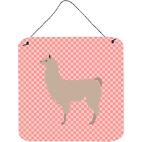 "Caroline's Treasures Pink Llama Check Metal Print, 6"" H x 6"" W"
