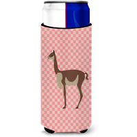 "Caroline's Treasures Vicugna or Vicuna Pink Check Decorative Can Hugger, Slim, Multicolor"