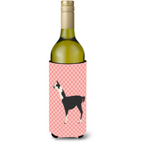 "Caroline's Treasures Llama Q' Ara Pink Check Decorative Bottle Hugger, 750 ml, Multicolor"