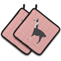 "Caroline's Treasures Llama Q' Ara Pink Check Decorated Pot Holder, 7.5"" x 7.5"""