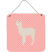 "Caroline's Treasures Pink Alpaca Check Metal Print, 6"" H x 6"" W"