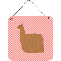 "Caroline's Treasures Pink Alpaca Suri Check Metal Print, 6"" H x 6"" W"
