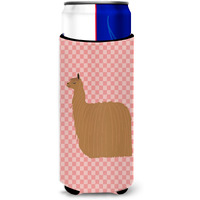 "Caroline's Treasures Alpaca Suri Pink Check Decorative Can Hugger, Slim, Multicolor"