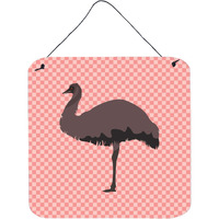 "Caroline's Treasures Pink Emu Check Metal Print, 6"" H x 6"" W"
