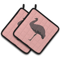 "Caroline's Treasures Emu Pink Check Decorated Pot Holder, 7.5"" x 7.5"""