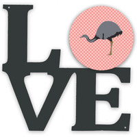 "Caroline's Treasures Rhea Pink Check Metal Artwork Love wall-decor, Multicolor"