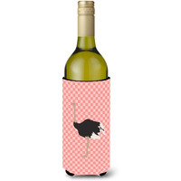 "Caroline's Treasures Common Ostrich Pink Check Decorative Bottle Hugger, 750 ml, Multicolor"